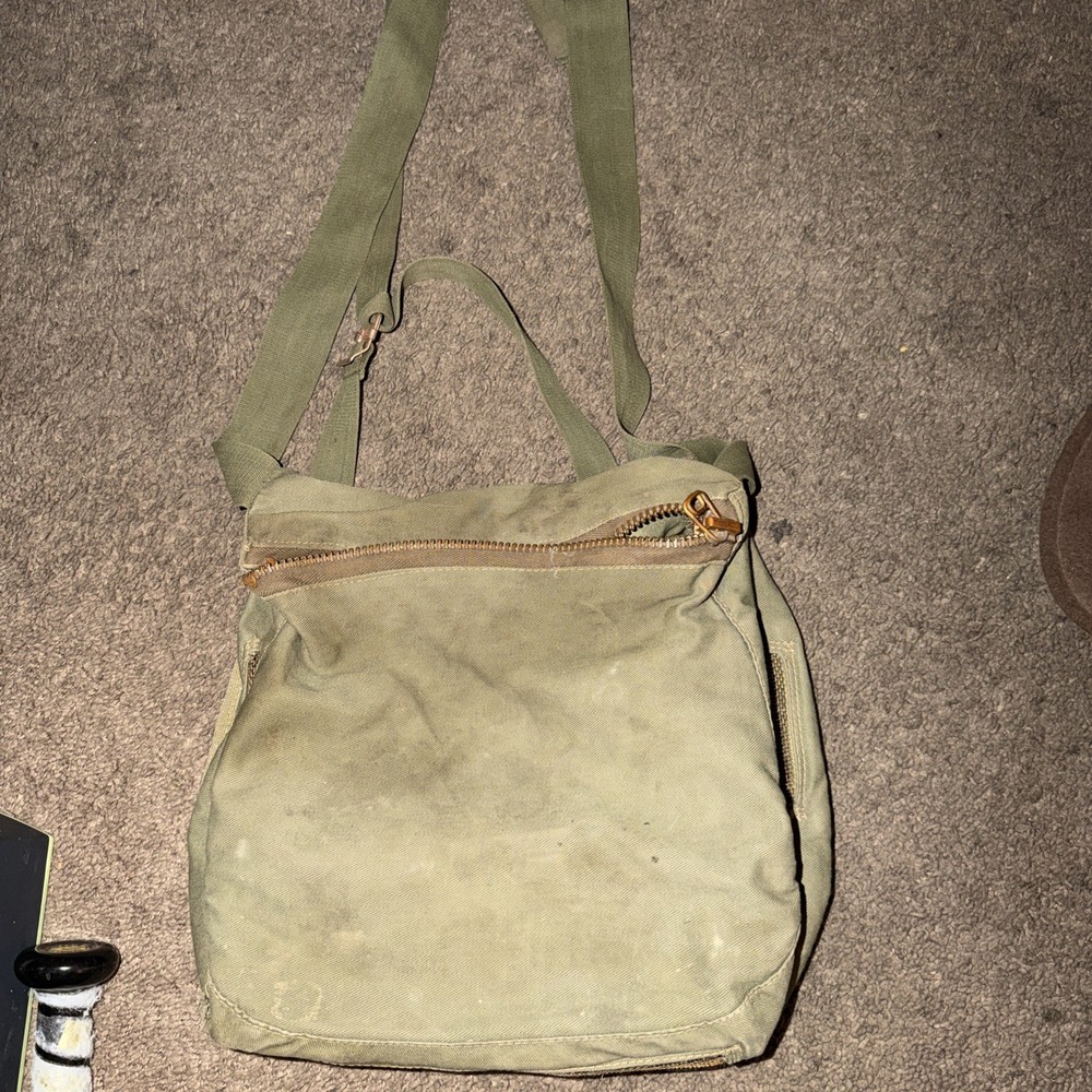 Fishing creel Bur-Tex vented metal vintage Messenger Bag Military Green As Is