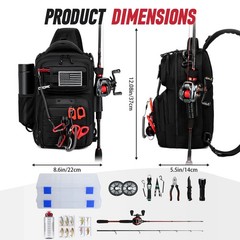 Fishing Sling Bag with Tackle Box, MOLLE System Fishing Backpack with Fishing…