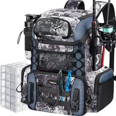 Fishing Tackle Backpack with Rod Holders & 4 Tackle Boxes, Outdoor Fishing Bag