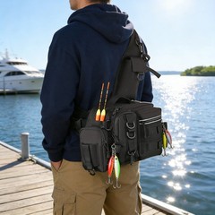Black Fishing Tackle Backpack, Fishing Crossbody Bag, Fishing Tackle Organizer