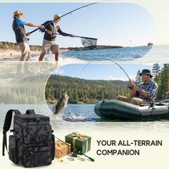 Large 45L Fishing Backpack, Water-Resistant Tackle Bag with 4 Rod Holders & Cool