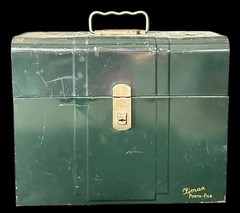 Vtg Army Green Climax Metal Fishing Tackle Box Ammo/tool Storage Carrying Case