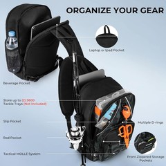Karryall Fishing Sling Backpack with MOLLE, Rod Holder & Water-Resistant Storage