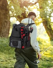 Water-Resistant Fishing Tackle Backpack with 18 Compartments & 2 Rod Holders