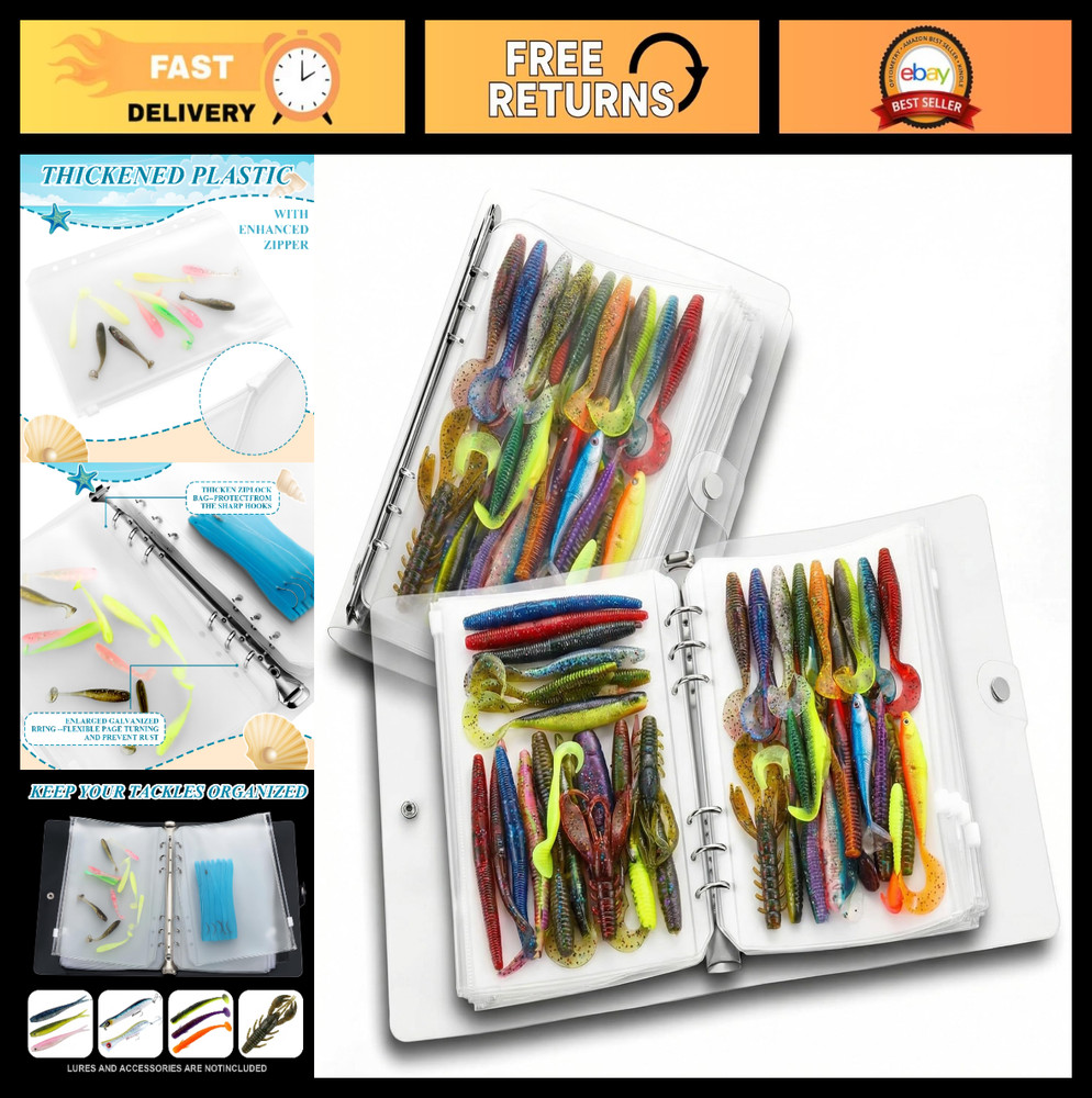 Fishing Tackle Binder Bags – Waterproof Worm Wallet with 20 Clear Pockets for Ba
