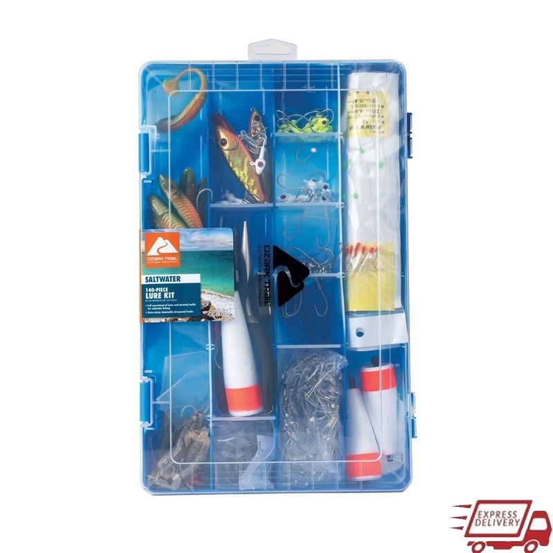 140pc Saltwater Fishing Tackle Kit W/ Storage Box Lures Hooks Rigs Pliers Floats