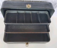 Vintage My Buddy Metal Fishing Tackle Box 2 Trays Gray