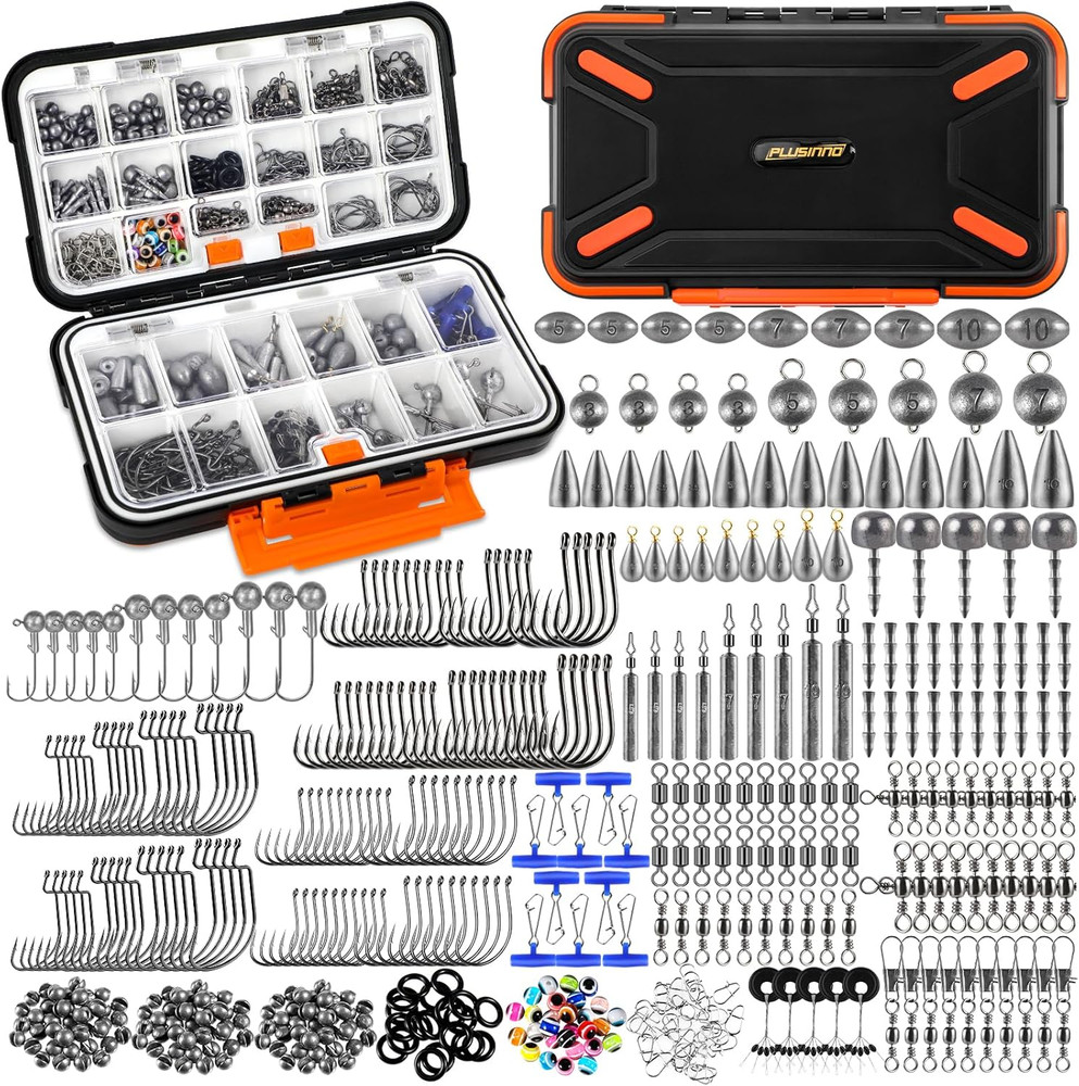 Fishing Accessories Kit with Tackle Box, Hooks, Weights, and Gear Set 264/397pcs