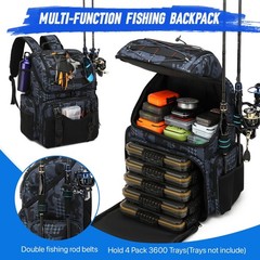 RUCYEN Fishing Backpack, 45L Large Cooler Fishing Tackle bag with Rod Holders &