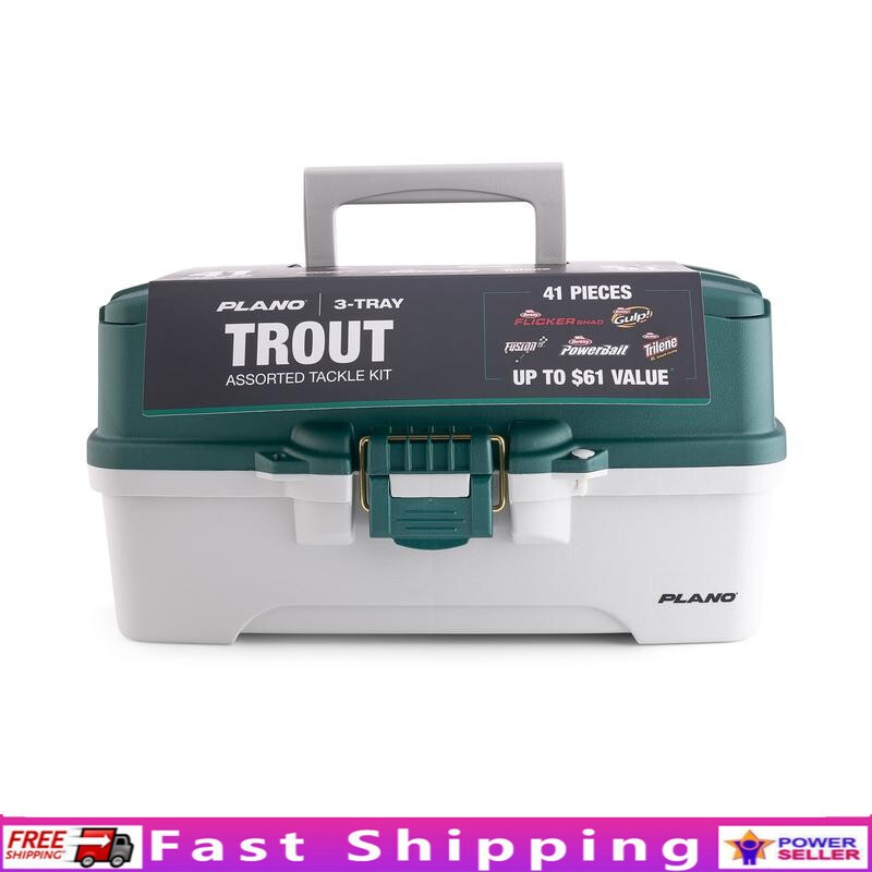 3-Tray Tackle Box W/ Adjustable Compartments Bait Hooks & Quick Access Storage