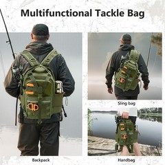 Convertible Fishing Backpack Sling Bag with Rod Holder, Adjustable Tactical W…