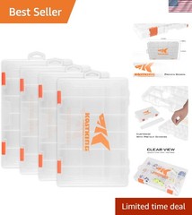 Heavy-Duty Fishing Tackle Storage Box – 4 Count with 18 Adjustable Compartments