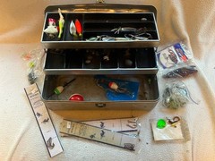 💙RARE My Buddy Fishing Metal Tackle Box INCLUDES HUGE LOT VTG LURES JIGS