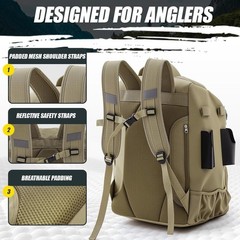 40L Fishing Tackle Backpack w/ Rod Holders Rain Cover Water Resistant