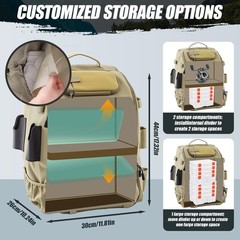 40L Fishing Tackle Backpack w/ Rod Holders Rain Cover Water Resistant