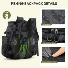 Large 45L Fishing Backpack – Water-Resistant Tackle Bag with 4 Rod Holders & Coo