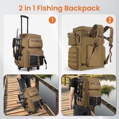 66L Rolling Tackle Box with Cooler, Khaki Large Fishing Bag with Wheels for 5 3