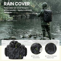 Fishing Backpack, 45L Large Fishing Bag with 4 Rod Holders & Black Camouflage