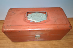 Vintage Old Pal Red Metal Fishing Tackle Box 2 Plastic Trays Steel Made in USA