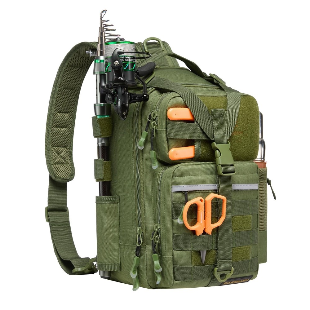 Convertible Fishing Backpack Sling Bag with Rod Holder, Adjustable Tactical W…