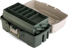 Dual-Tray Tackle Box, Green/Tan, Rust-Proof Latch