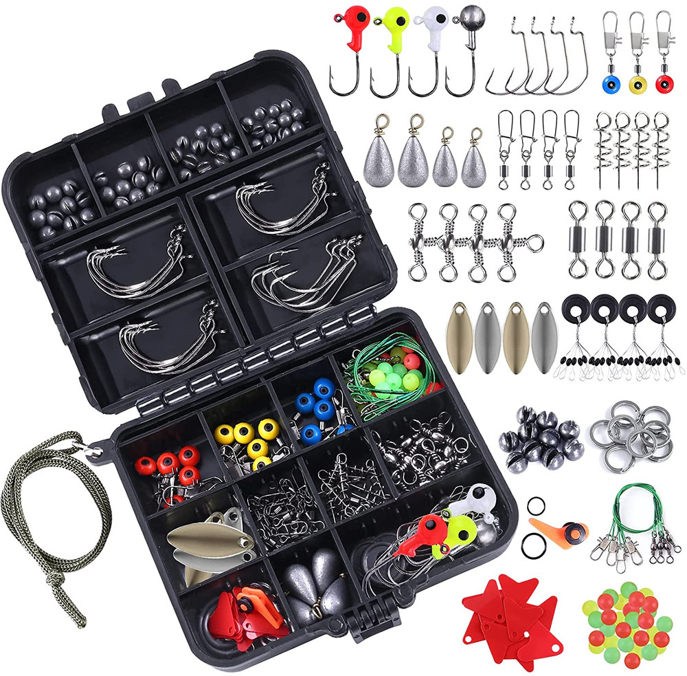 187/230Pcs Fishing Accessories Kit, Including Jig Hooks, Bullet Bass Casting