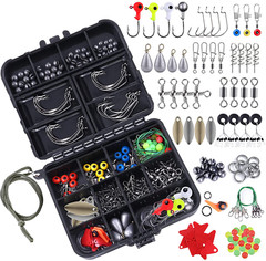 187/230Pcs Fishing Accessories Kit, Including Jig Hooks, Bullet Bass Casting