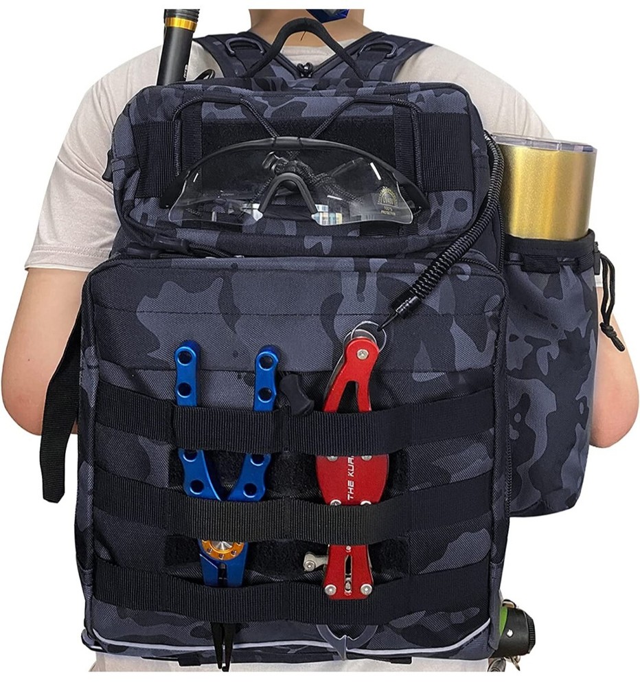 Fishing Tackle Shoulder Backpack Storage Gear Bag Water-Resistant Rod Holder New