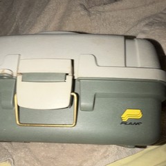 PLAMC Hard Plastic Tackle Box w/ Lift-Out Tray, 8 Dividers, Gray/White/Yellow
