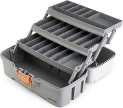 Plano Three-Tray Tackle Box, Light Grey/Dark Grey, Rust-Proof Brass Latch, Top-A