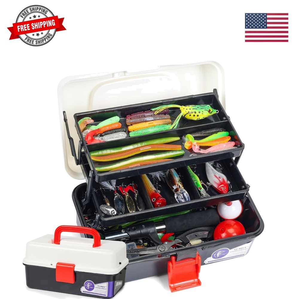 3 Layers Tackle Box with Tackle Included, 321Pcs Fishing Lures Kit Contains P…