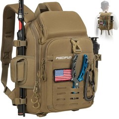 Piscifun Fishing Tackle Backpack, Rod Holder, Water~Resistant, Khaki