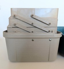 Vtg XL WOODSTREAM 3 TRAY Green/Brown FISHING TACKLE Box, TRUNK Style+Salmon Pen!
