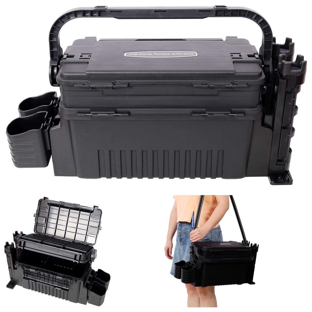 Large Tackle Box 2 Layer Fishing Tackle Storage &2pcs Rod Holder+2pcs Cup Holder