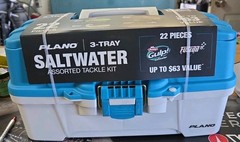 Plano 3-Tray Fishing Tackle Box Blue w/ Berkley Saltwater Bait Kit FREE SHIP