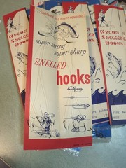 Antique Snelled Hook Wallet And Vintage Hooks, Waxed Canvas Wallet. 33 Pks Hooks
