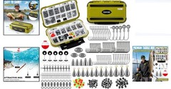 187/343pcs fishing tackle box kit with hooks weights sinkers floats swivels
