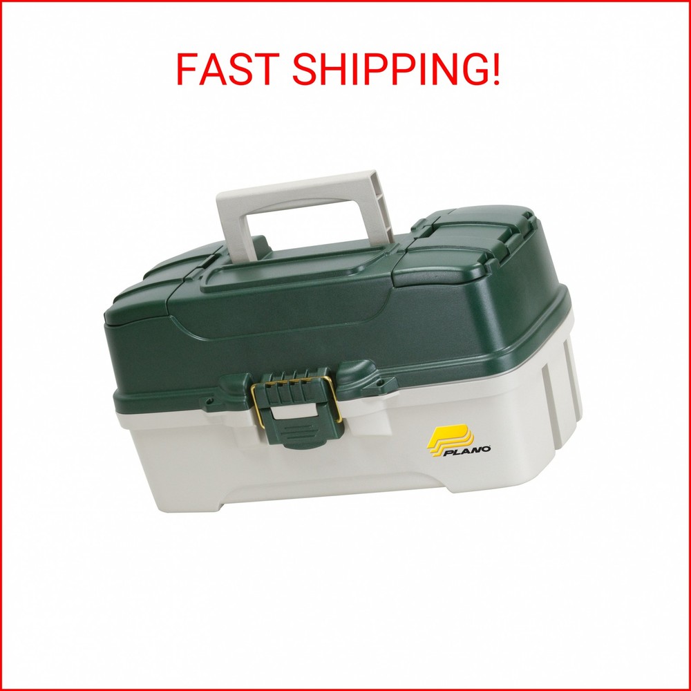 Plano 3-Tray Tackle Box with Dual Top Access, Dark Green Metallic/Off White, Pre