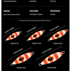 Slow Jig Lure for Tuna Mackerel Seabass 40g 60g Iron Plate Construction