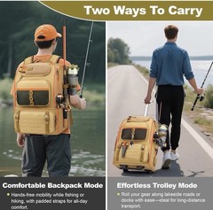 Rolling Fishing Backpack with Holder Rod‌ – Tackle Waterproof Bag‌ with Wheels