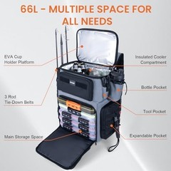Goture 66L Rolling Fishing Tackle Bag with Cooler, Wheels, Rod Holders