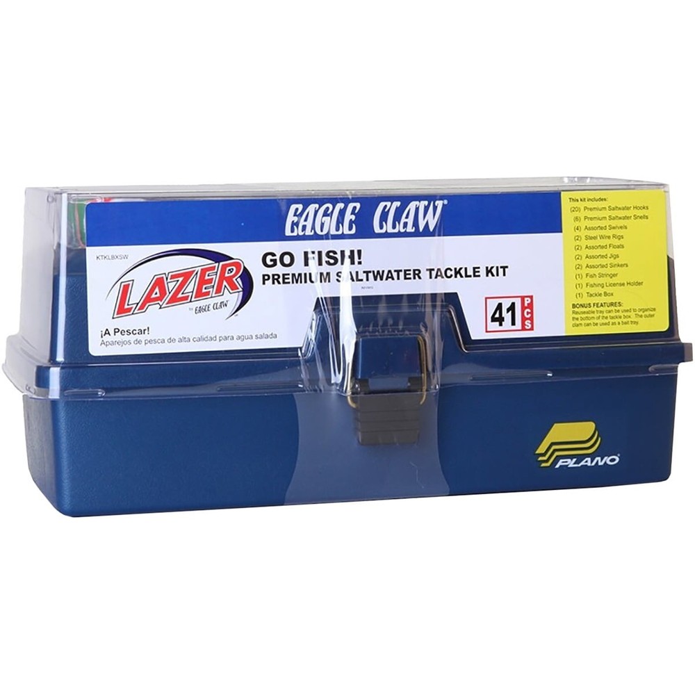 Eagle Claw Lazer Sharp Go Fish Tackle Box Kit with Assorted Tackle