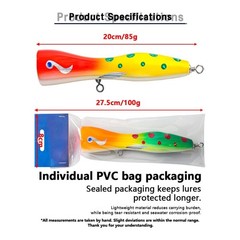 Floating Wooden Popper Lure 20cm 85g UV Groove Rattle Chamber for GT Grouper