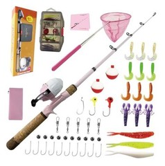 Kids Rod Set – Kids Fishing Rod and Reel Combo – 1.5 Meters Pink – Fishing Net