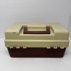 Vintage Plano Fishing Tackle Box Tan Brown Two Trays Plastic Travel Organizer