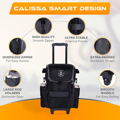 Calissa Offshore Rolling Fishing Tackle Box with Wheels, Waterproof Fishing Back