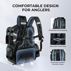 Versatile Fishing Gear Storage Backpack with Breathable Padding and Stylish Camo