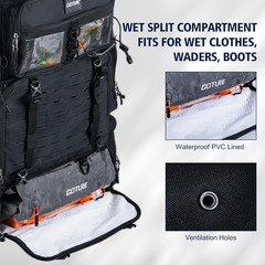 Ultimate Fishing Backpack with Cooler, 72L Tackle Bag & Rod Holders