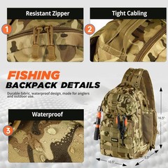 Khaki Camo Waterproof Fishing Backpack – Complete Tools Included – Outdoor Gift