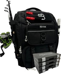 Durable 40L Fishing Tackle Backpack, Rod Holders, Insulated, 4 Trays, Jet Black
